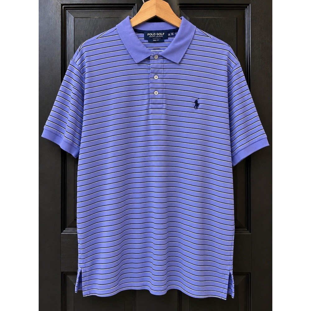 Polo Golf Ralph Lauren XXL Pro Fit Striped Polo Shirt Lavender Black Preppy Golf